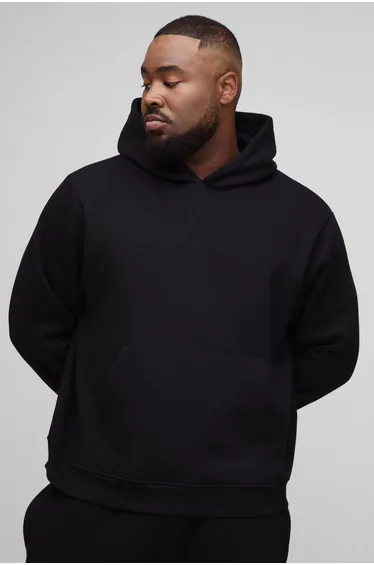 Plus Basic Boxy Over the Head Hoodie - black