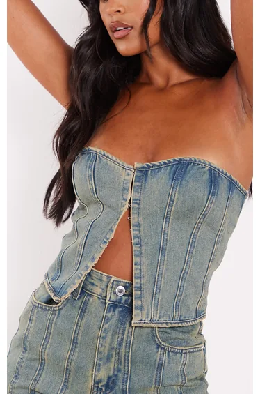 كورسية دينيم لون كحلي - لطويلات القامة