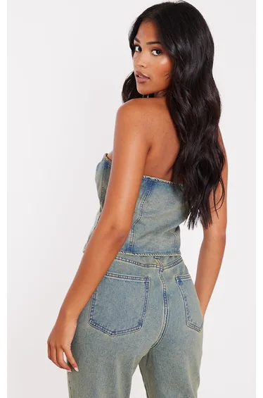 كورسية دينيم لون كحلي - لطويلات القامة