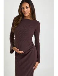 Maternity Slash Neck Midaxi Dress - chocolate - 3