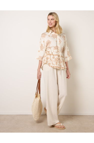 Floral 3/4 Sleeve Tie Waist Shirt