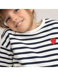 Organic Cotton Mix Sweatshirt in Striped Print with Crew Neck - 1