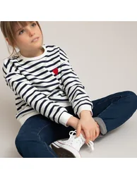 Organic Cotton Mix Sweatshirt in Striped Print with Crew Neck