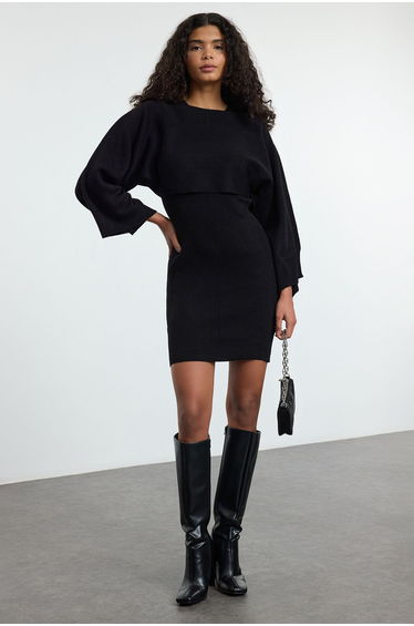 Black Mini Knitwear Bolero-Dress Set
