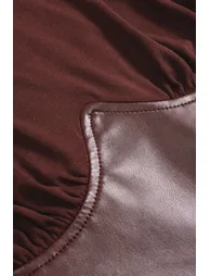 Faux Leather Patchwork Round Neck Long Sleeve Bodysuit - 2