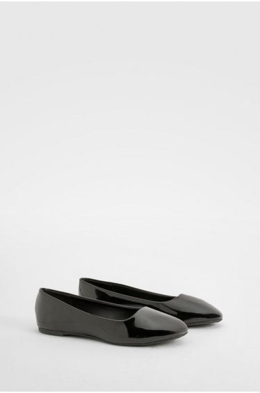Wide Fit Patent Ballet Flats - black
