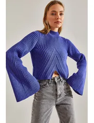 Women's Half Turtleneck Patterned Crop Sweater
