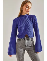 Women's Half Turtleneck Patterned Crop Sweater - 5