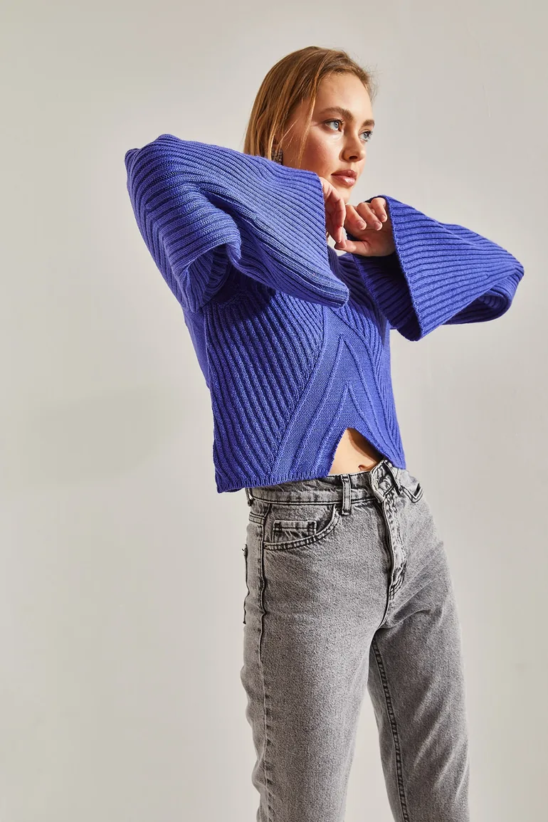 Women's Half Turtleneck Patterned Crop Sweater - 2