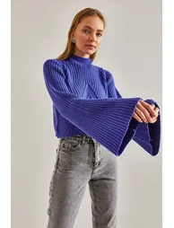 Women's Half Turtleneck Patterned Crop Sweater - 4