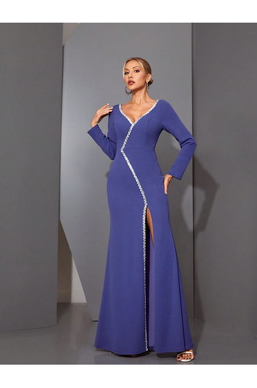 Leely Elegant V Neck Long Sleeve Party Dress