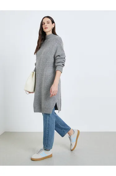 سترة ستايلي رمادي محبوك بأكمام طويلة