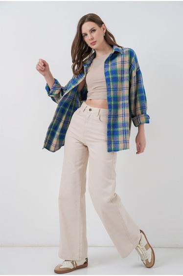 3854 Plaid Pattern Double Pocket Shirt