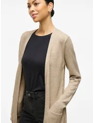 Longline Fine Knit Open Cardigan with Pockets - 8