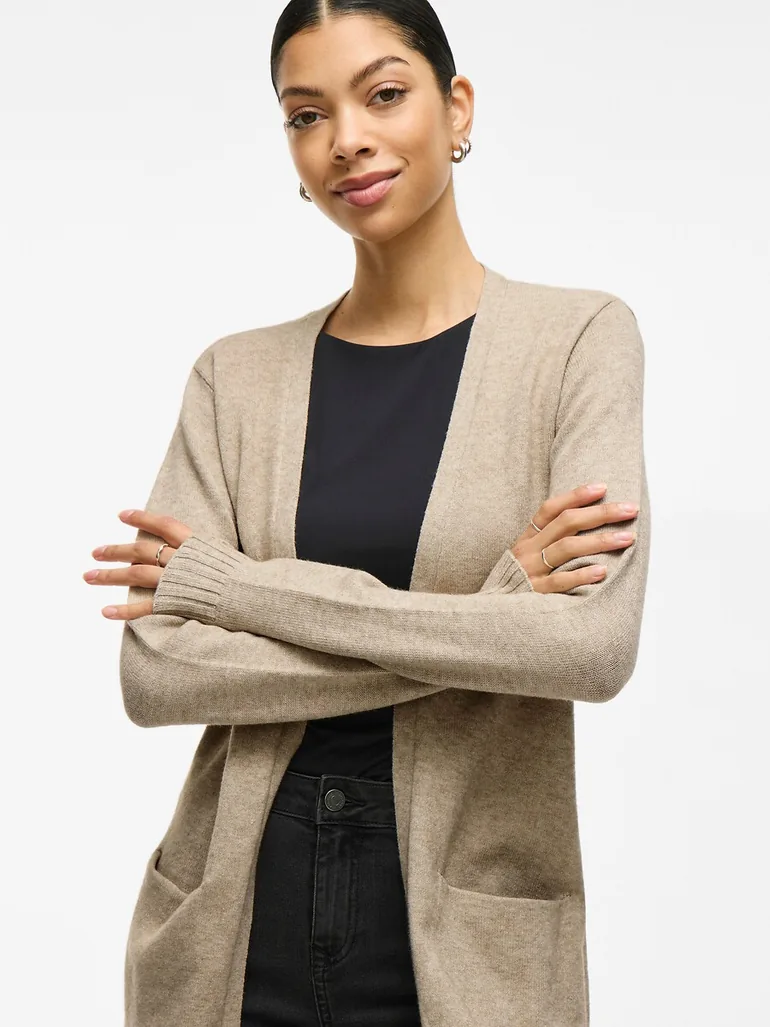 Longline Fine Knit Open Cardigan with Pockets - 9