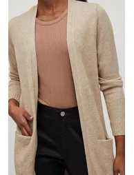 Longline Fine Knit Open Cardigan with Pockets - 1