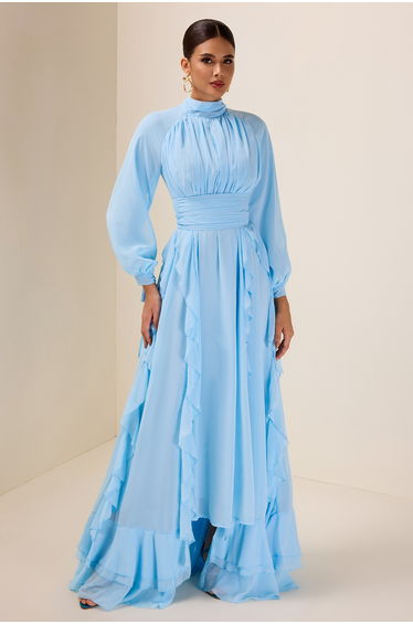 Valérienne Stand Collar Maxi Dress in Blue