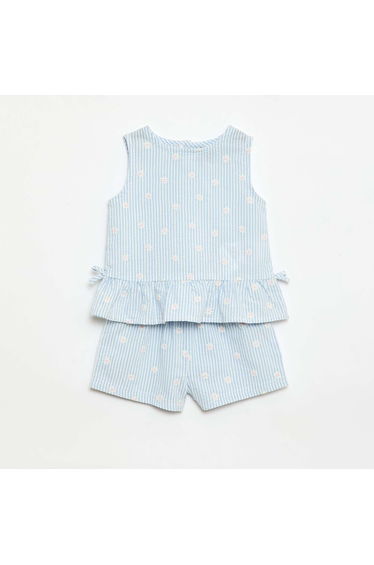 2-Piece Gingham Print Blouse and Shorts Set BLUE
