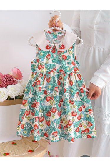Girls Strawberry Print Sleeveless Dress