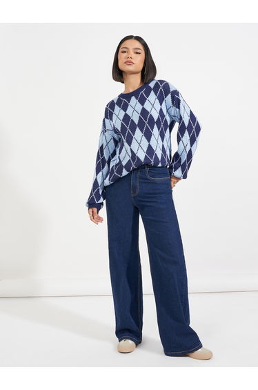 Regular Fit Regular Length Argyle Pattern Sweater