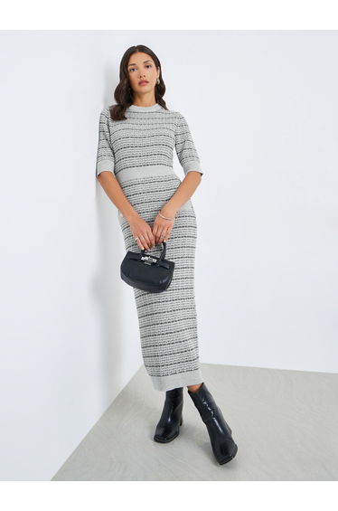 Women Knit Midi Dress with Short Sleeves