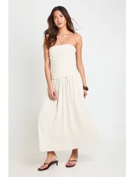 Premium Linen Bandeau Midaxi Dress - neutral - 2