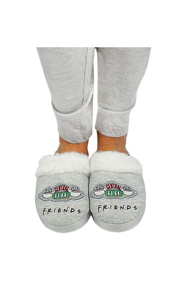 Friends Womens/Ladies Central Perk Slippers - Heather Grey/White/Black