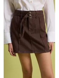Brown Belt Detailed Mini Denim Skirt - 2