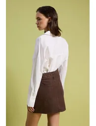 Brown Belt Detailed Mini Denim Skirt - 3