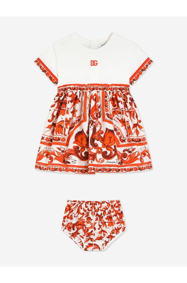 Dolce & Gabbana Baby Girls Majolica Logo Dress with Knickers in Orange