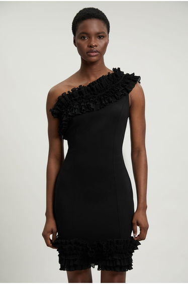 Drama Ruffle Asymmetric Mini Dress