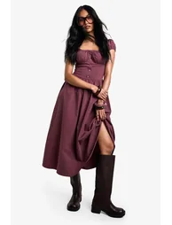 Puff sleeve Milkmaid Midi Dress - mauve