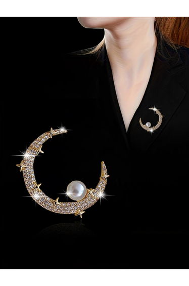 Gold Moon and Pearl Brooch