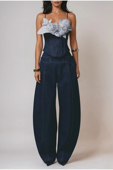 Diodoros Flower Lace Up Denim Pants