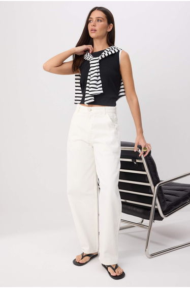 Ecru High Waist Flare Jeans