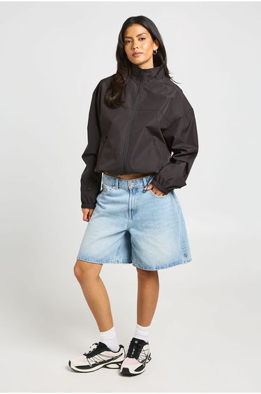 High Neck Zip Through Lightweight Jacket - black