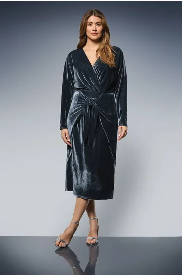 Velvet Knot Detail Midi Dress