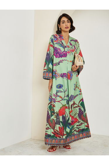 Women Green Floral Print A-Line Jalabiya