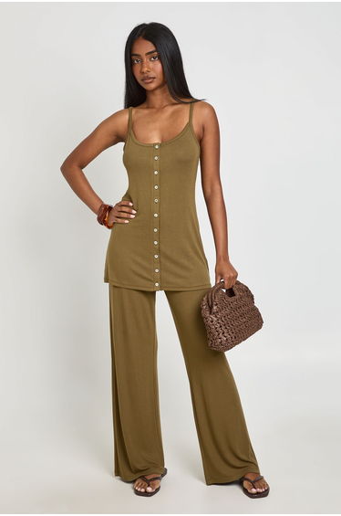 Straight Leg Rib Trouser - khaki