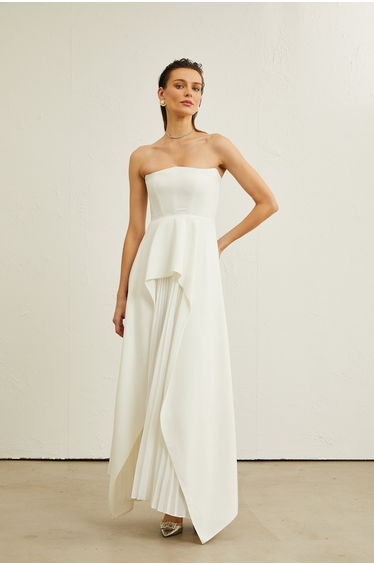 Vanessa white pleated off-shoulder maxi dress