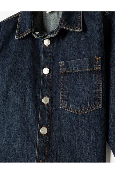 قميص كوتون أزرق بأكمام طويلة