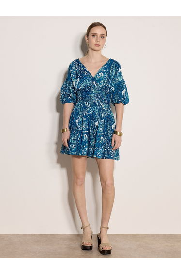 Paisley Bubble Hem Cotton Mini Dress