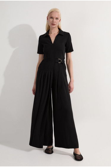 Soft Tailored Pleated Belted Jumpsuit
