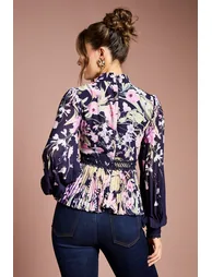 Printed Lace Trim Pleated Shirt - 2