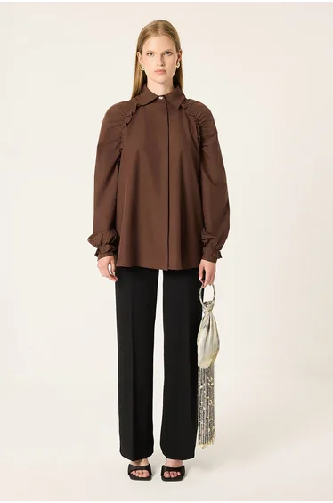 BELTED SHIRT WITH BALLOON SLEEVES AND GATHERED DETAIL