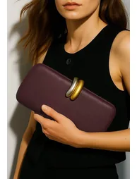 Dual Tone Metal Clasp Faux Leather Clutch in Red for Cocktail Parties & Formal Evenings