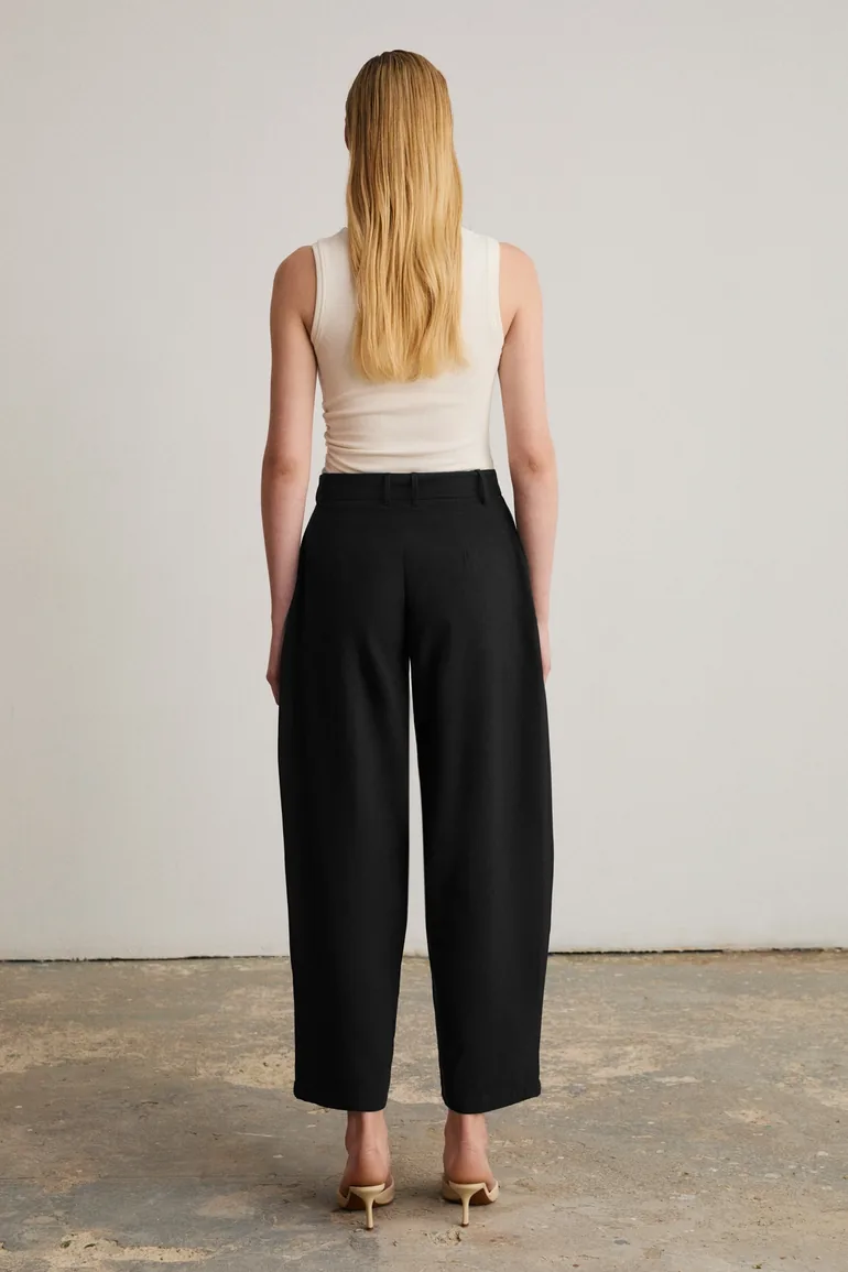 GRIMELANGE GRAZIA Women's Soft Textured Woven Fabric Balloon Leg Black Pants - 3