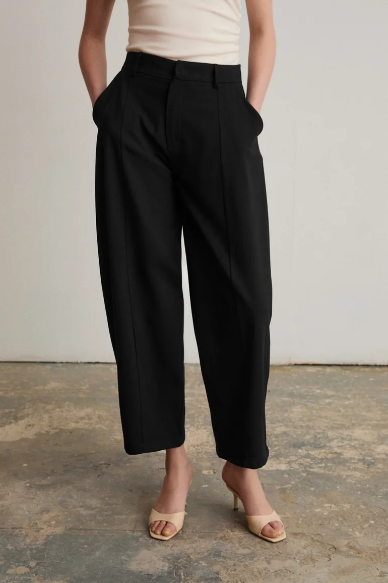GRIMELANGE GRAZIA Women's Soft Textured Woven Fabric Balloon Leg Black Pants - 1