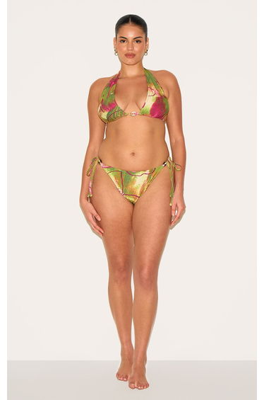 Plus Olive Orchid Print Tie Side Bikini Bottoms