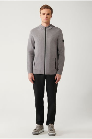 Men's Gray Hooded Zippered Knitwear